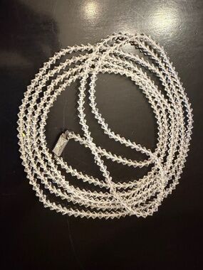 84" Clear Czech Bicone Crystal Necklace w Silver & Rhinestone Clasp